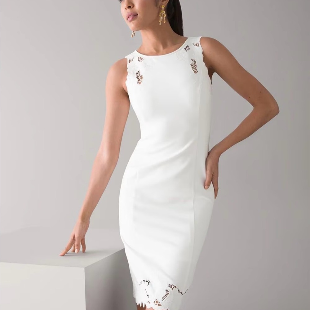 WHITE HOUSE BLACK MARKET White Lace Trim Dress
